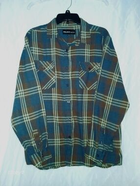 Molokai Surf Co Plaid Button-Up Shirt in Blue and Brown